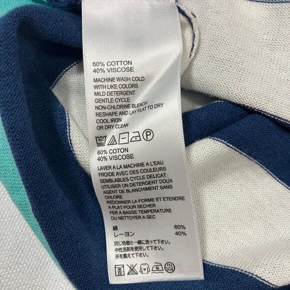 Tommy Bahama Light Sweater Womens M Blue White Stripe 3/4 Sleeve V Neck Nautical - Picture 7 of 7